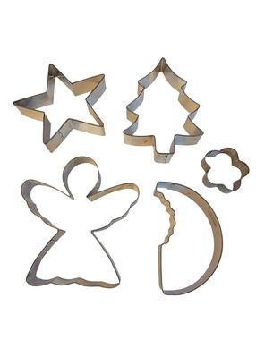 (5) Metal Cookie Cutter Lot Angel Xmas Tree Star Moon